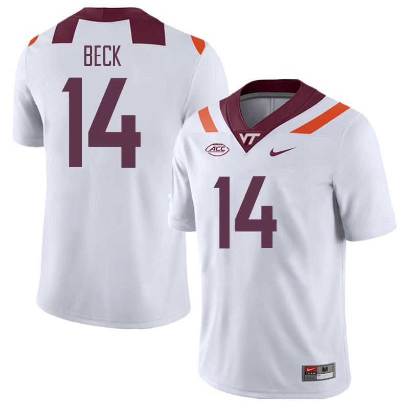 Men #14 Cole Beck Virginia Tech Hokies College Football Jerseys Stitched Sale-White - Click Image to Close